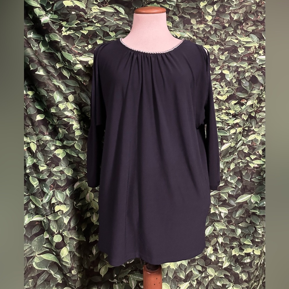 7th Avenue New York & Company Cold Shoulder Blouse Navy Blue Women Medium